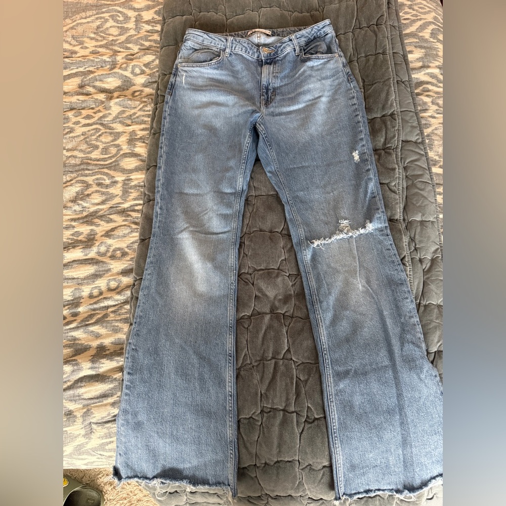 Zara Blue Distressed Flare Jeans
